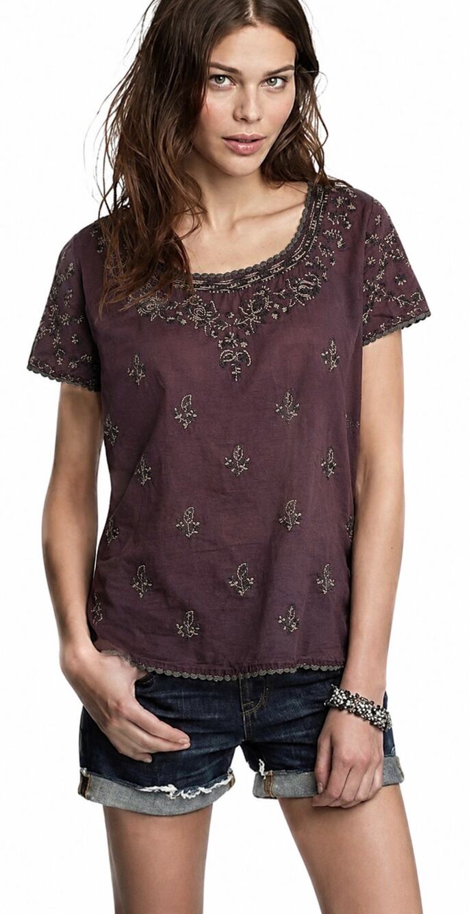 J. Crew Embroidered Cotton Top Purple 27013 Size XS